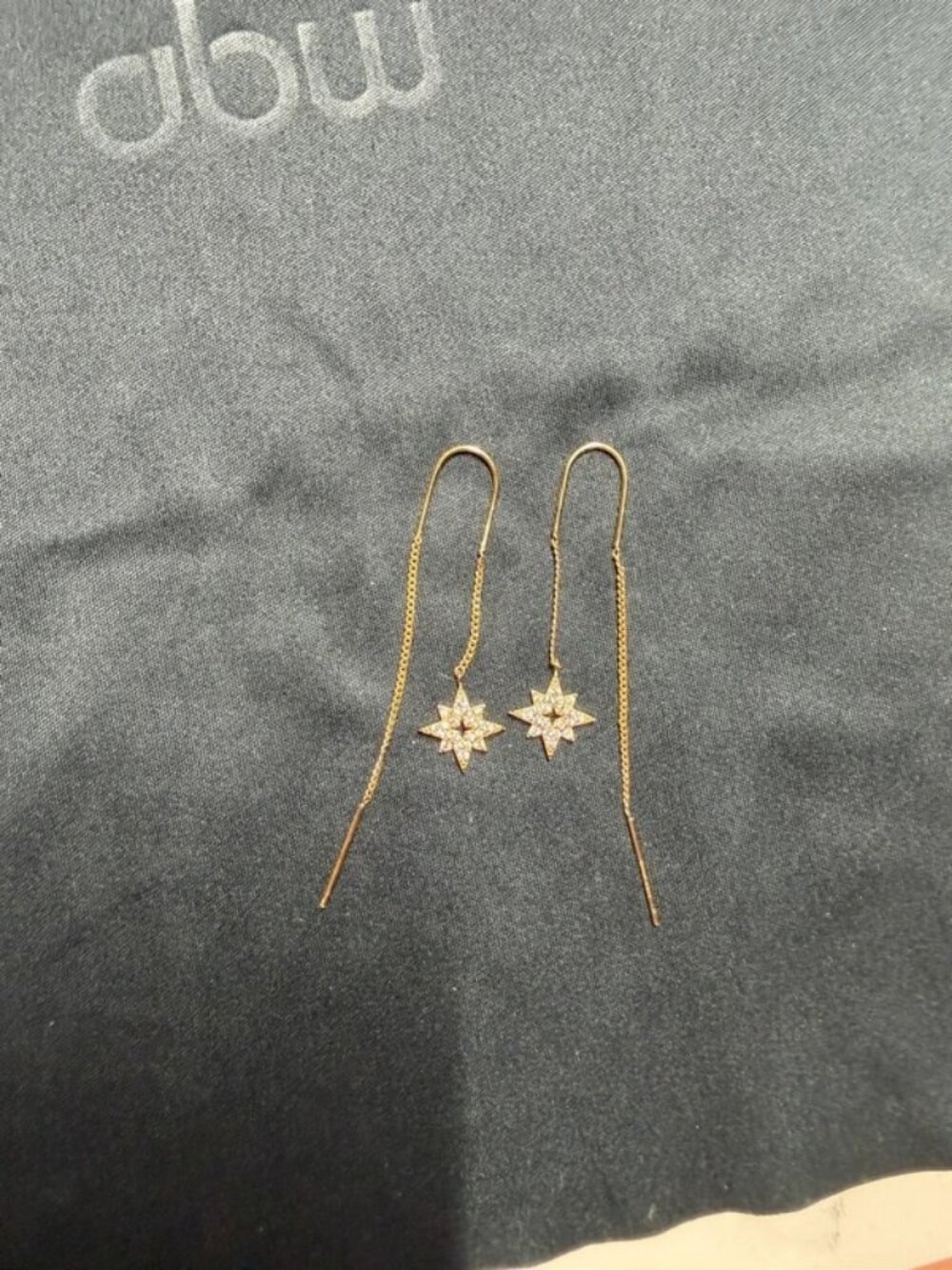 Gold threader earrings with star charm pave